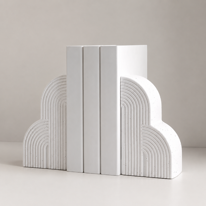 Nordisches Buchstützen-Set mit Bogenform – Minimalistische dekorative Halter in Weiß
