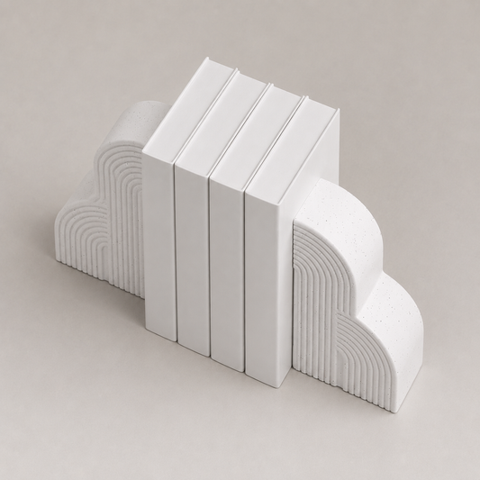 Nordisches Buchstützen-Set mit Bogenform – Minimalistische dekorative Halter in Weiß