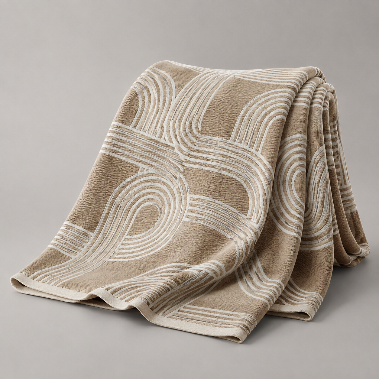 Nordische Wohndecke mit geometrischem Muster – Beige mit abstraktem Liniendesign