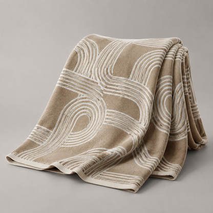 Nordische Wohndecke mit geometrischem Muster – Beige mit abstraktem Liniendesign