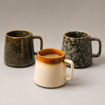 Handgefertigtes Keramikbecher-Set mit Reaktivglasur – 3-teiliges Kaffeetassen-Set