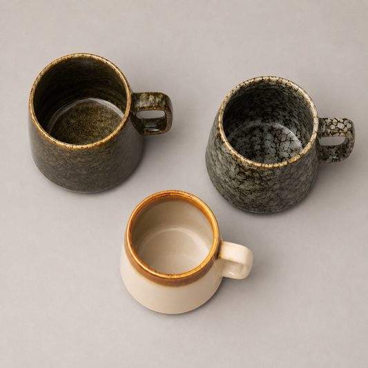 Handgefertigtes Keramikbecher-Set mit Reaktivglasur – 3-teiliges Kaffeetassen-Set