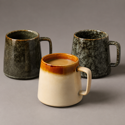 Handgefertigtes Keramikbecher-Set mit Reaktivglasur – 3-teiliges Kaffeetassen-Set