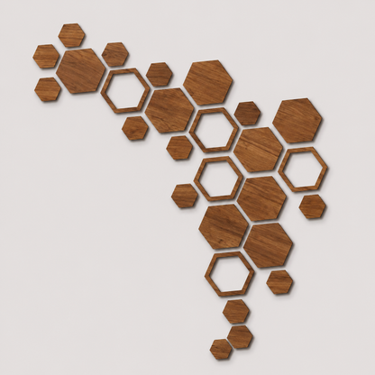 Wanddeko-Set aus Holz in Wabenform – Modulare Hexagon-Wandkunst