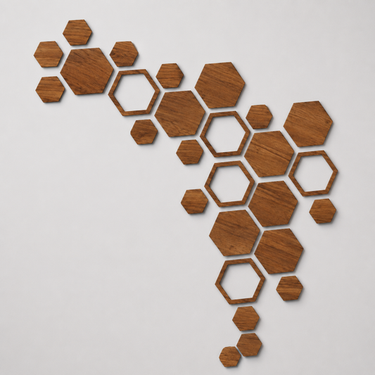 Wanddeko-Set aus Holz in Wabenform – Modulare Hexagon-Wandkunst