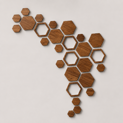 Wanddeko-Set aus Holz in Wabenform – Modulare Hexagon-Wandkunst